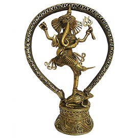 Mehrunnisa Escultura de latón Dhokra hecha a mano Natraja Ganesha (MEH2229)