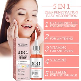 3Pcs 5 In 1 Facial Serum, Face Serum for Women, Serum Vitamin C, Hyaluronic Acid, Vitamin E, Niacinamide, Collagen, Moisturizing Cream & Facial Serum, for All Skin Types