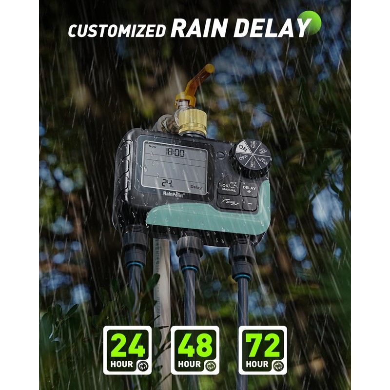 RAINPOINT 3 Zone Sprinkler Timer with Brass Inlet, Water Timer