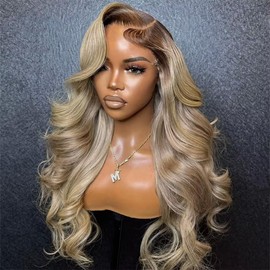 CIYOO 13x6 Ombre Ash Blonde Lace Front Wigs Human Hair 200% Density Ash Blonde Body Wave Lace Frontal Wigs for Black Women 13x4 Glueless Lace Front Wig Pre Plucked With Baby Hair 28 Inch
