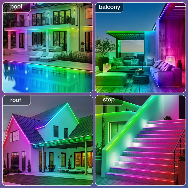 zoegi 200ft Outdoor LED Strip Lights Waterproof,Music Sync RGB IP68