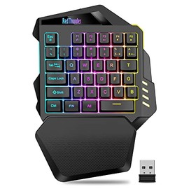 RedThunder Teclado Inalámbrico de Una Mano para Juegos, Mini Teclado Gaming Retroiluminado RGB de 2.4Ghz, Batería Recargable de 2000mAh para Juego en 