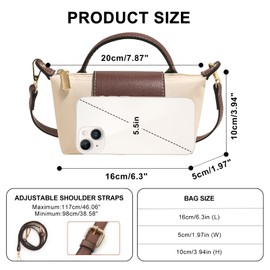 Long Keeper Women's Cross-body Bags Mini Nylon Small Cross Body Tote Bag Hobo Purse for Women Ladies Small Top Handle Handbags & Shoulder Bags with Zip (Beige)