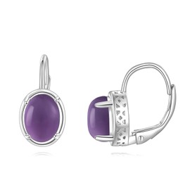CRMAD Amethyst Earrings for Women Sterling Silver Amethyst Leverback Earrings Jewelry Gift for Women