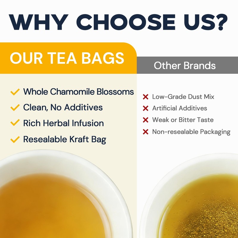 Chamomile Tea Bags, Chamomile Flower Herbal Tea - Sugar-Free, Caffeine-Free,