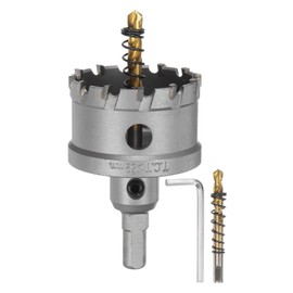 sourcing map Carbide Hole Saw Kit 52mm (2-1/16") Metal Hole Cutter Set with 2pcs Center Drill Bits Springs 1pcs Wrench for Stainless Steel Copper Iron Aluminum