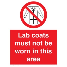 Lab coats must not be worn in this area; sign - 150 x 200 mm - A5P