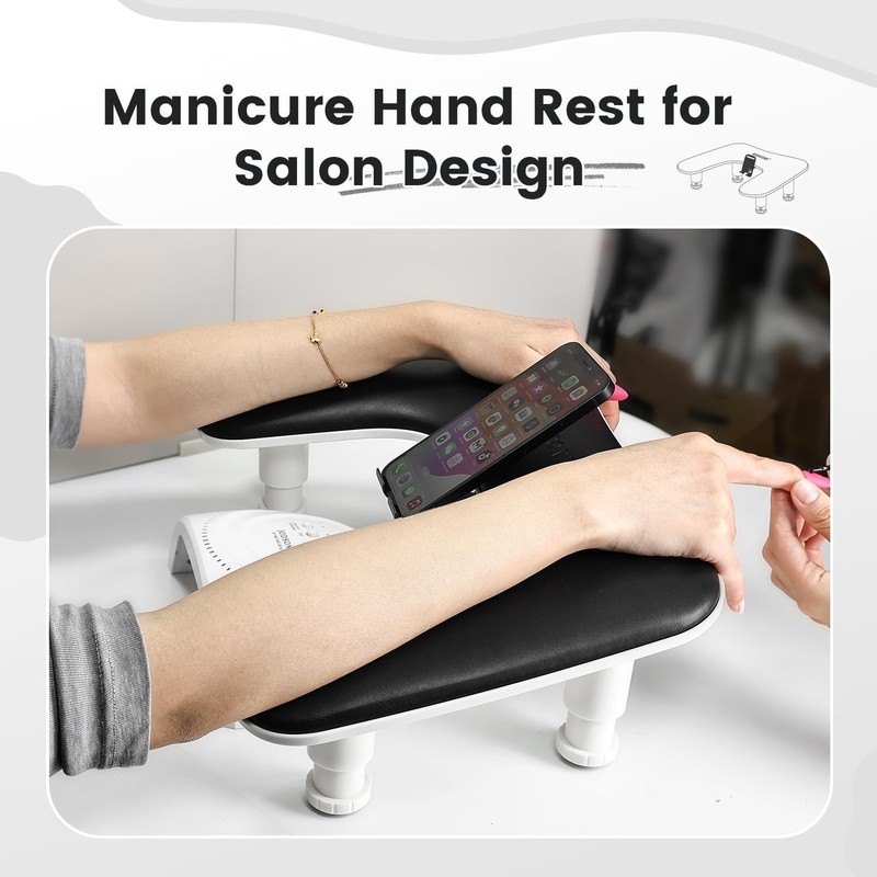 JODSONE U-Shaped Black Arm Rest for Nails Tech with Rotating
