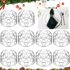 Napkin Rings, Pack of 10 Napkin Buckle Holders, Metal Napkin Ring Silver/Gold, Hollow Napkin Buckles, Table Decoration for Wedding Party Dinner Christmas Table Decoration (Silver)