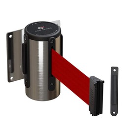Crowd Control Warehouse - CCW Series WMB-125 Fixed Wall Mount Retractable Belt Barrier - 11 Foot, Red Belt with Stainless Steel Case