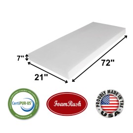 FoamRush 21" x 72"  High Density Upholstery Foam Seat Cushion Medium Firm USA - 7" x 21" x 72" HD