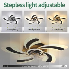 Ruibutrade Low Profile Ceiling Fan with Remote &APP Control, Quiet Motor & Dimmable LED Light, Black Flush Mount Ceiling Fan for Bedroom (6-Speed Timer)