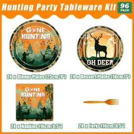 Kepeel 96 Pcs Hunting Camo Party Paper Plates Napkins, Oh Deer Baby Shower Birthday Party Decorations Supplies Disposable Dinnerware Tableware for Kids, Serves 24