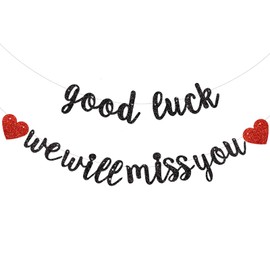DecoGlee Black Good Luck We Will Miss You Banner,Pre-Strung Glitter Retirement Party Sign Garland,Going Away Farewell Party Decorations, Graduation Party Supplies (No DIY）