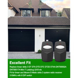 Vaticas 8 Dip Switch Garage Door Opener Remote Fit for Linear DTC Delta 3 Remote Replace DNT00017A DNT00002A DT DTA DTD DTC DTD DT2D DT4A Digital Control 310MHZ 2PCS