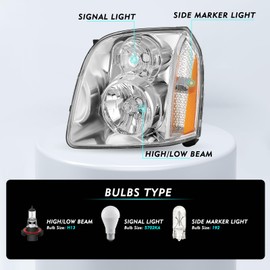 TUSDAR Headlight Assembly Set for 2007 2008 2009 2010 2011 2012 2013 2014 GMC Yukon OEM Replacement Black Housing Headlamp w/Bulbs Pair Driver and Paseenger Side