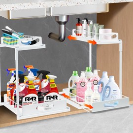DREMAK Under Sink Organizer for Kitchen Bathroom, 2 Pack Under Sink Organizers and Storage, Bathroom Kitchen Organizer Storage, 2 Tier Slide out Pull out Under Sink Cabinet Organizer Shelf