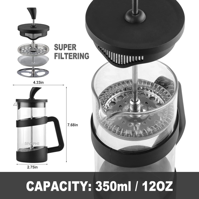 Sivaphe Small French Press 12oz Light-weight Durable High Borosilicate Carafe/Tea