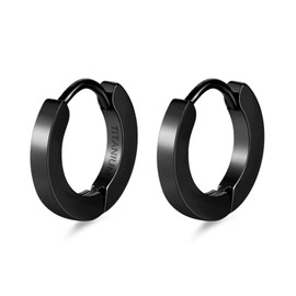 TGNEL Small Mens Black Hoop Earrings Titanium Earrings for Sensitive Ears, Polished Plain Hoop Earrings Hypoallergenic