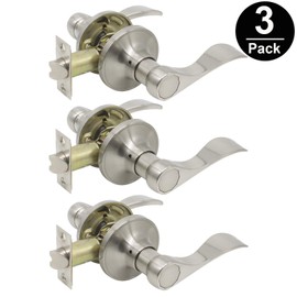 Gobrico 3 Pack Satin Nickel Interior Passage Door Levers Keyless Hall/Closet Handles Knobs Locksets with Universal Levers