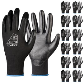toolant Nitrile Coating Work Gloves for Men, Superior Oil Resistance, 12 Pairs Bulk Safety Work Gloves with Grip, Touch Screen, for Automobile Repair, Gardening, Warehouse (Black，XXL)