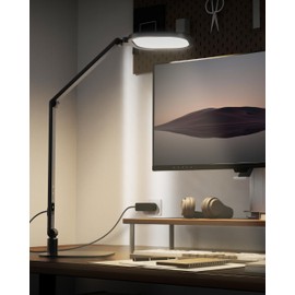 LitONES LED Desk Lamp for Home Office, 15W Computer Zoom Lighting with Swing Arm, Memory & Timer Function, Dimmable Desktop Ring Light for Video Calls, Conference, Reading, Streaming, Podcasting