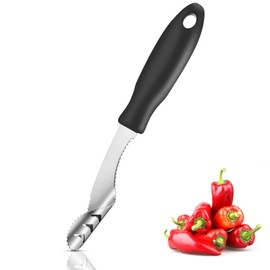 Kitchen Jalapeno Corer Tool - 430 Stainless Steel Pepper Corer Seed Remover Tool - 2-In-1 Serrated Edge and Seed Remover - Easy Coring and Cleaning for Efficient Cooking and Grilling