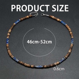 SULIUDAJI Men's Surfer Necklace, Surfer Necklace with Coconut Beads, Patchwork Necklace Made of Wooden Beads in Bohemian Style, Handmade Men's Necklace, Beach Jewellery