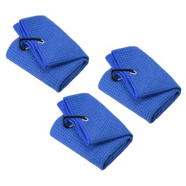 PATIKIL 16"x16" Tri-Fold Golf Towels, 3 Pack Waffle Pattern Towels Soft Fiber Strong Water Absorption with D Clip for Golf Lovers, Dark Blue