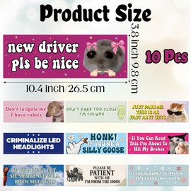 Funny Prank Car Bumper Stickers - 10Pcs Hilarious Funny Joke Vehicle Magnets Embarrassing Harmless Waterproof Bumper Decals, Strong Magnetic Car Home Warning Sign Decor Gift for Adult Friends Couples