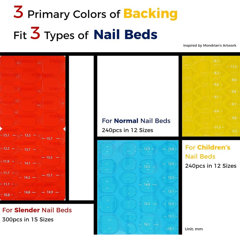 Premium Press-On Nail Adhesive Tabs 10 Sheets with 15 Sizes,