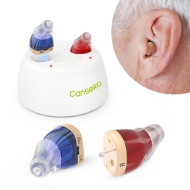 Hearing Aids, CANSEKO OTC Hearing Aids for Adults Seniors Rechargeable with Noise Cancelling, Invisible Hearing Aid, Rechargeable Hearing Amplifier, 1 Pair Red and Blue