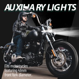 MoKitDora Harley Motorcycle Auxiliary Light Kit Driving Spotlights Fog Light with Mount Brackets Wire Harness Waterproof 72W for 41MM Front Fork, Chrome