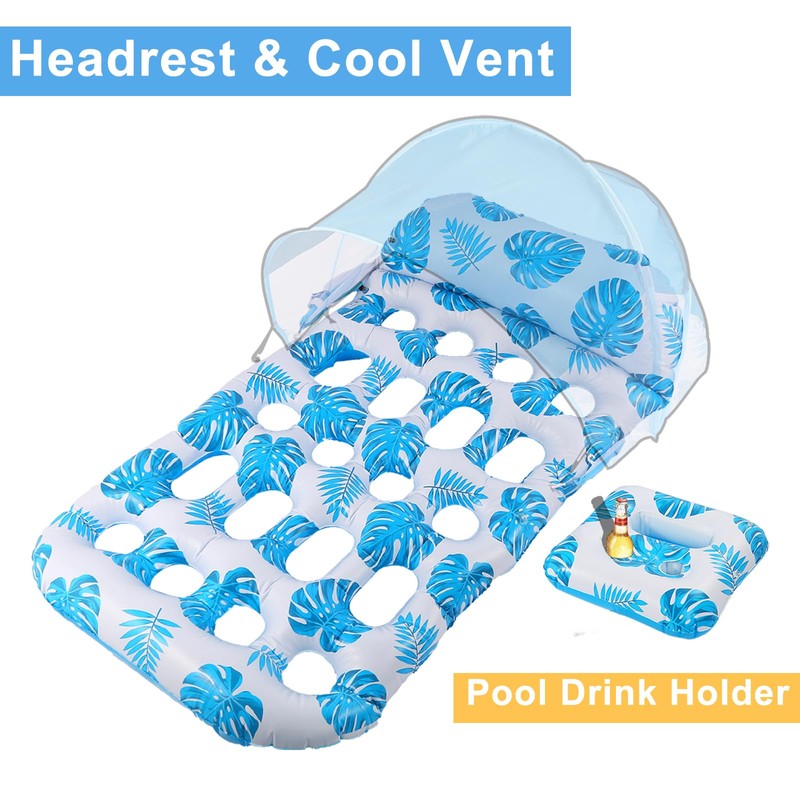 COOLCOOLDEE Inflatable Pool Float with UPF 50+ Sunshade Canopy,Extra Large