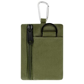 Mini Coin Purse for Men & Women - Canvas Zip Pouch with Carabiner, Key Ring, Small Zipper Wallet for Cash Cards (Green)