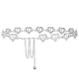 Plus Size Chain Belt for Women, Silver Metal Chain Belt Women Belly Waist Chains, Extra Long Body Chain, 47 Inch Adjustable Chunky Belt Chain (Love Buckle Style)