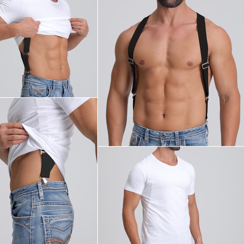 2 Clips Men's Suspenders X-Back Clip-On Elastic Braces for Formal