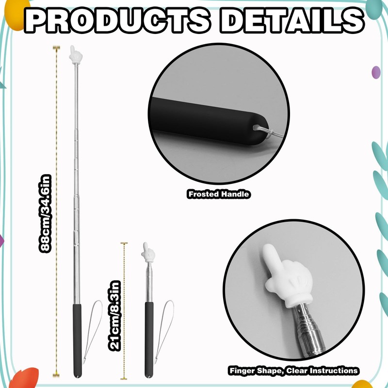 3 Pieces Teacher Pointer Finger, Telescopic Pointer Rod, Hand Hand
