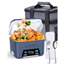 Docusvect Rechargeable Heated Lunch Box for Men, 1.3L Cordless Electric Lunch Box for Adults with Scheduled Heating, Portable Food Warmer with Large Bag, Cutlery, Removable Divider