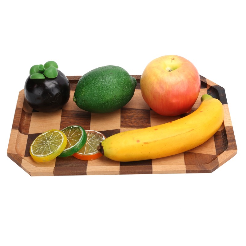 Wood Fruit Dishes Wooden Tea Dessert Tray Grid Pattern Rectangular