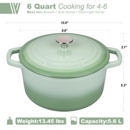 VORRINGARD Enameled Cast Iron Dutch Oven Pot with Lid, for Bread Baking, Round Bread Oven- include Sourdough Bread Baking Supplies Set, 6QT, Green