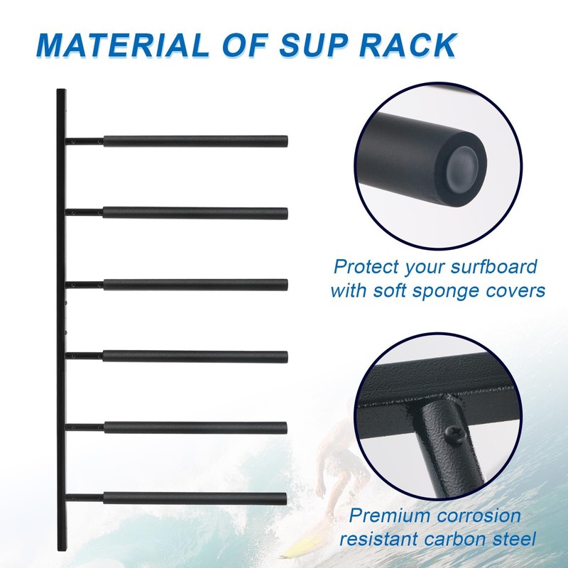 Surfboard Wall Mount - Vertical 4/6 Arms Storage with Rubber