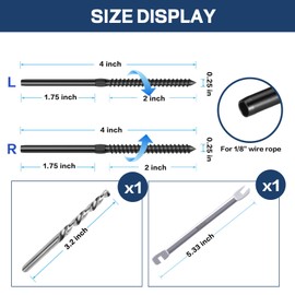 RiaYer 80 Pack Black T316 Stainless Steel Left & Right Handed Thread Swage Lag Screws for 1/8" Wood Post Cable Railing Kit, Deck Railing, Black Cable Railing Hardware System, Wrench Included-HF010B