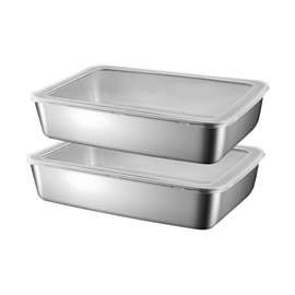 CHFNJJ Stainless Steel Storage Containers Set of 2 Stainless Steel Bats with Lids, Stainless Steel Bats Deep Food Storage Containers for Kitchen, Refrigerator Safe, Cookware (Cover Included, Set of 2