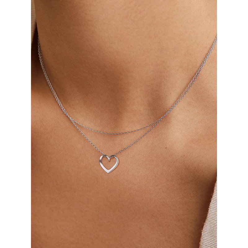 Suplight Women's Open Heart Necklace, 925 Silver, Cute, Simple, Sterling