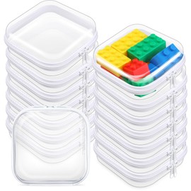 Qiyaz 15 Pcs Clear Hard Shell Zipper Case Plastic Bins Transparent Double Zippers Hard Pouch Clear Plastic Storage Box Containers for Building Blocks Cosmetics, Puzzles (5 x 5 Inches)