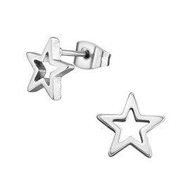 Stainless Steel Star Outline Stud Earrings, Sold as a Pair