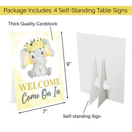80 Pcs Yellow Elephant Baby Shower Decorations Gender Neutral - 4 Table Centerpieces Welcome Sign, 36 Elephant Cupcake Toppers, 40 Thank You Stickers