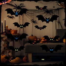 [LEISURE CLUB] Halloween Wall Sticker Decoration Hanging Decoration Bat Luminous Wall Decoration Outdoor Room Store Garland (Black Color (Pack of 12)