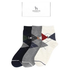 Hazzys (신세계센텀점)아가일체크 면혼방 장목양말 3종세트 HJSS3E017WT (SHINSEGAE CENTUM CITY) Argyle Check Cotton Blend Long Socks 3-Piece Set HJSS3E017WT